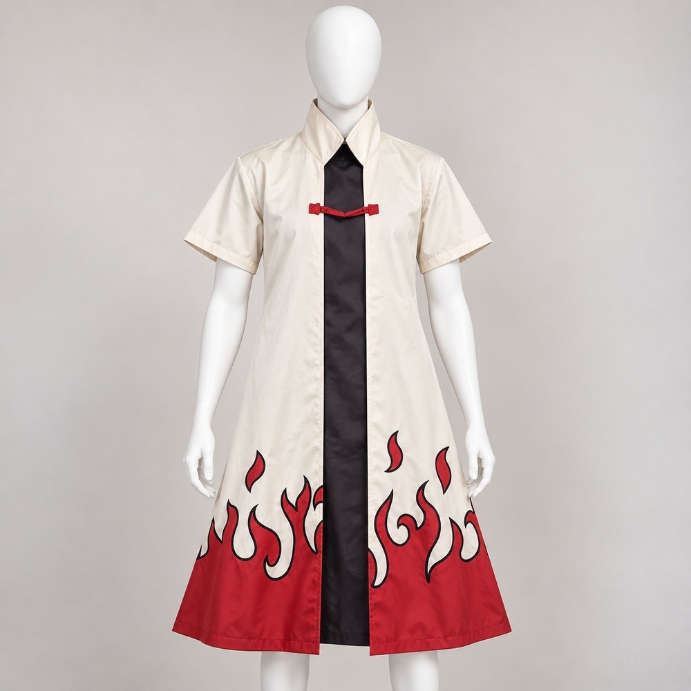 Naruto Shippuden Minato Namikaze Cosplay Cloak Adult L/XL White Red Flame Kanji